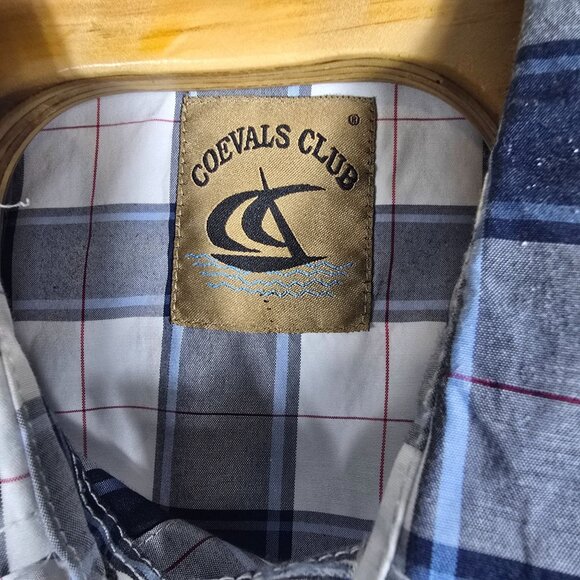 Coevals Club Western Pearl Snap Shirt XXL Men's Short Sleeve Blue White Plaid - Picture 5 of 6